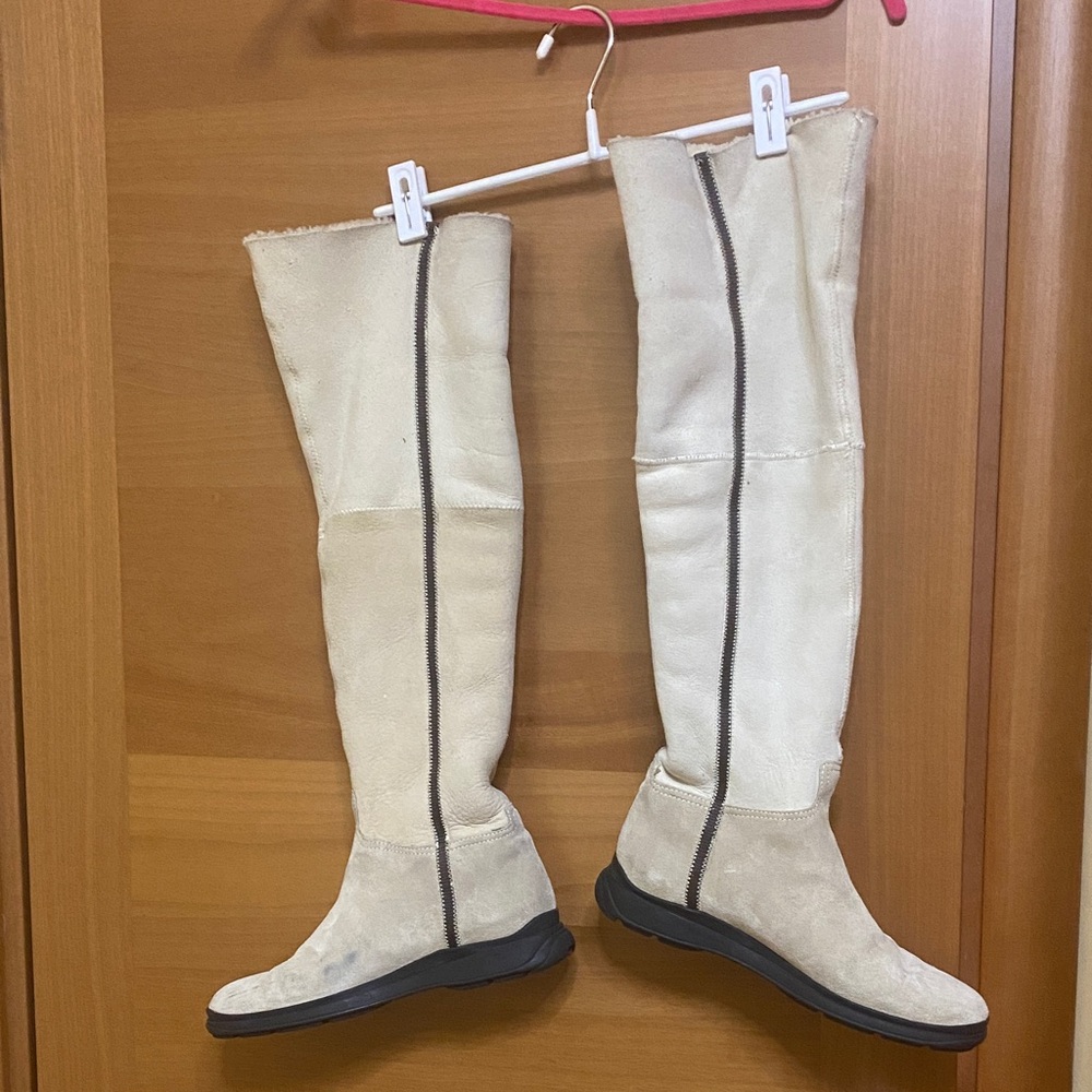 Prada Cream Over the Knee Boots
